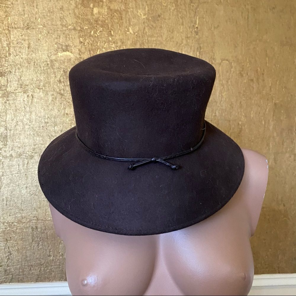 Vintage bucket hat brown 100% wool bow detail